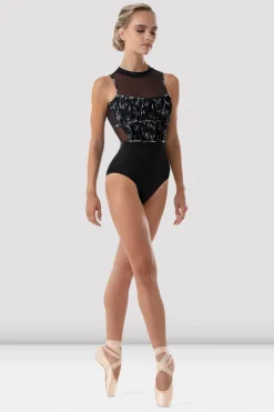 Bloch Trikots^Kara Turnanzug mit Blumenmuster und offenem Rücken für Damen black