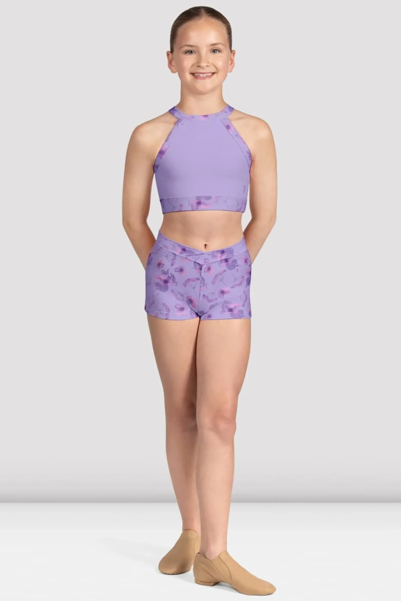 Bloch Oberteile^Mädchen – Aella – Kurzes Top mit Netzrücken lilac