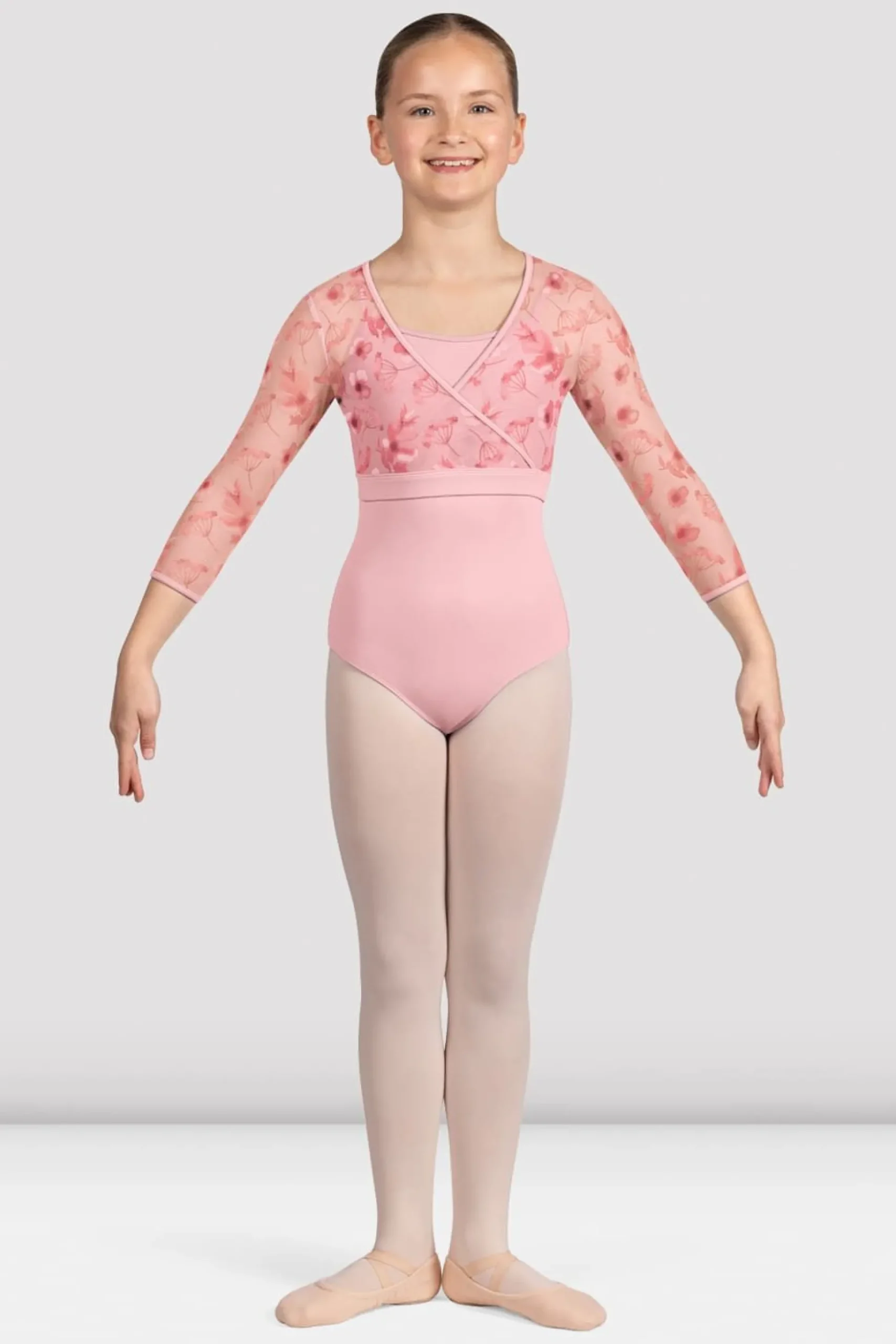 Bloch Oberteile^Mädchen Isobel Blumenoberteil mit 3/4-Ärmeln candypink