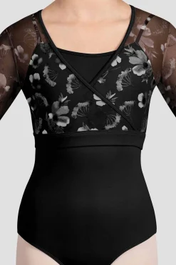 Bloch Oberteile^Mädchen Isobel Blumenoberteil mit 3/4-Ärmeln black