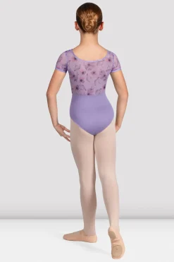 Bloch Trikots^Mädchen Remi Turnanzug mit Blumenmuster und Flügelärmeln lilac