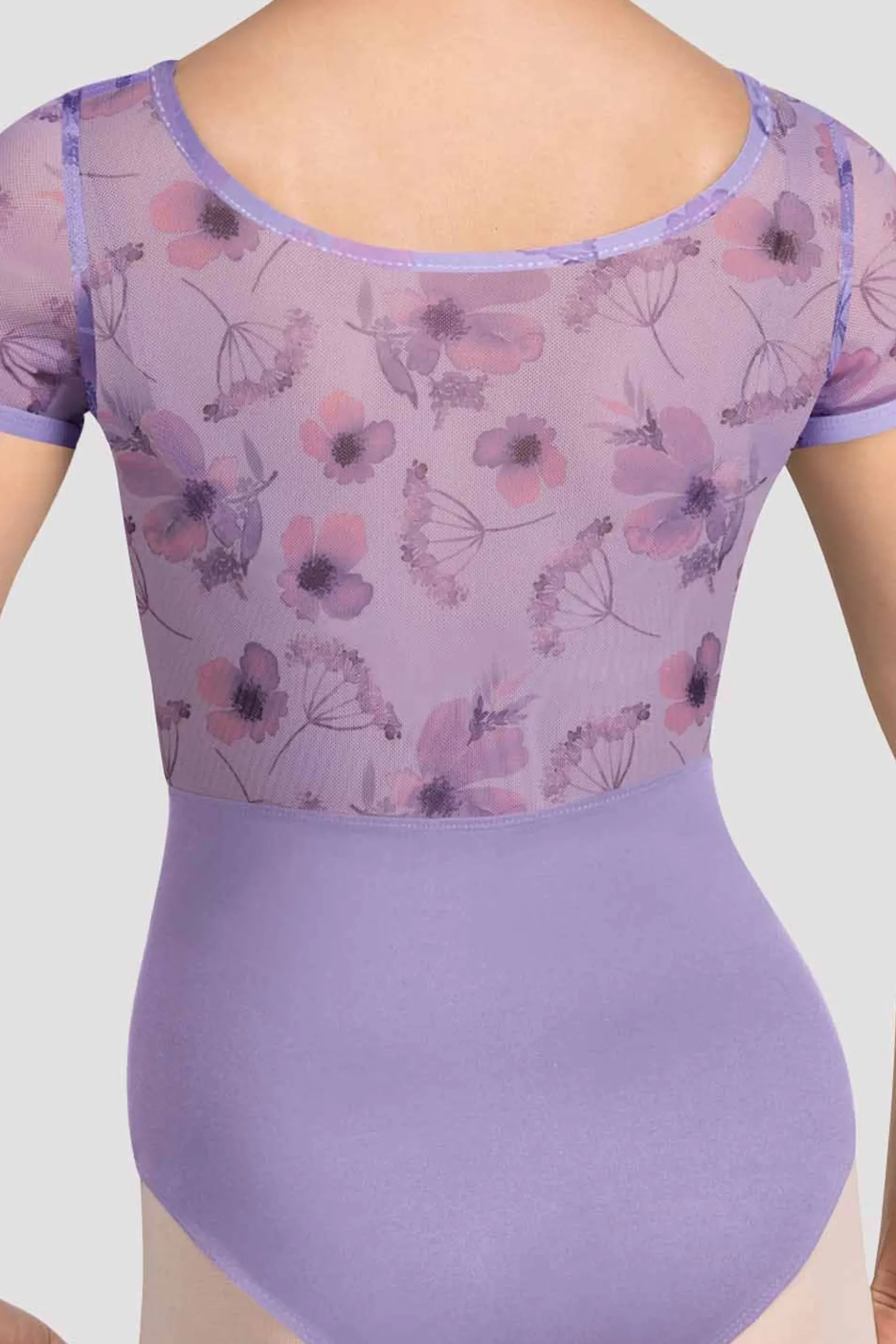 Bloch Trikots^Mädchen Remi Turnanzug mit Blumenmuster und Flügelärmeln lilac