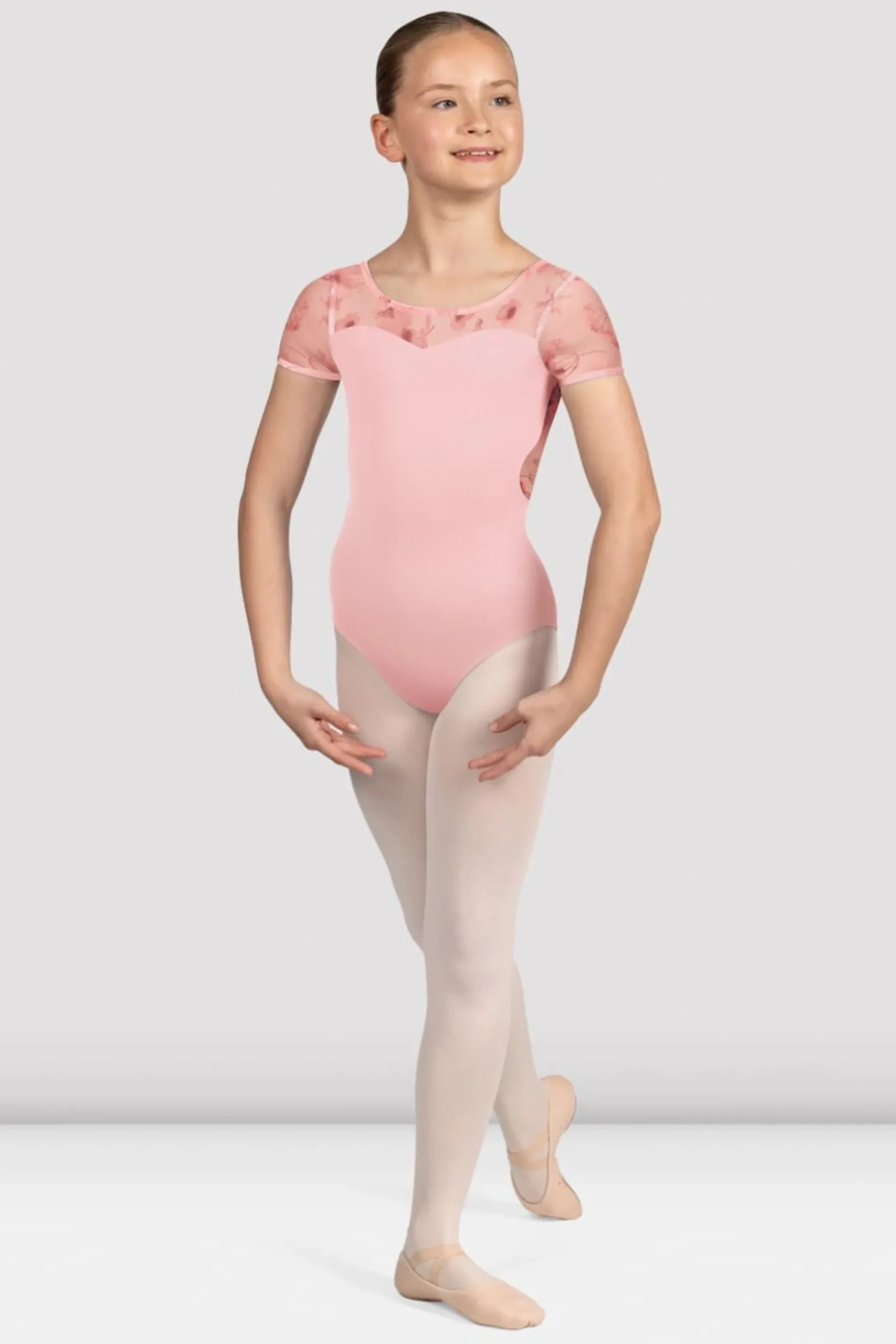 Bloch Trikots^Mädchen Remi Turnanzug mit Blumenmuster und Flügelärmeln candypink