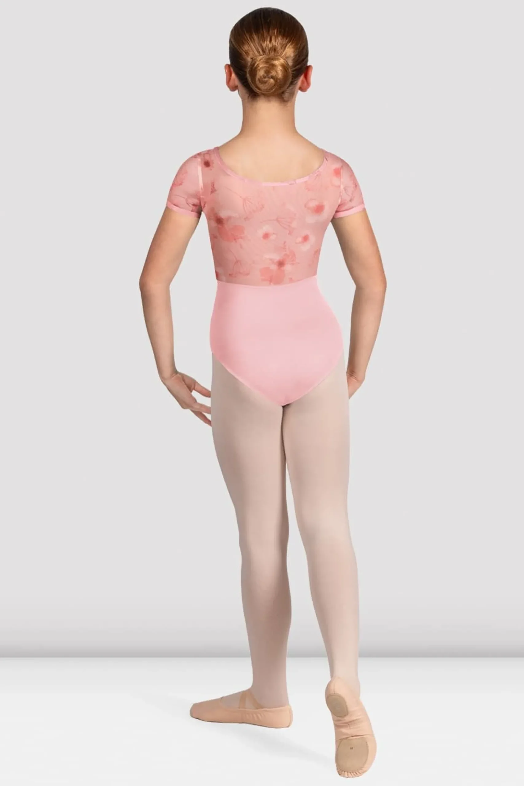 Bloch Trikots^Mädchen Remi Turnanzug mit Blumenmuster und Flügelärmeln candypink