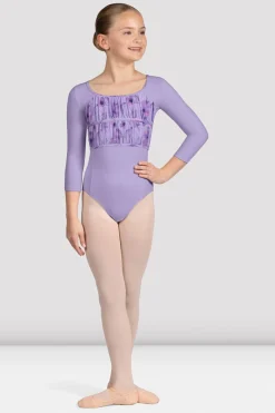 Bloch Trikots^Mädchen Sophie geblümtes Turntrikot mit 3/4-Ärmeln lilac
