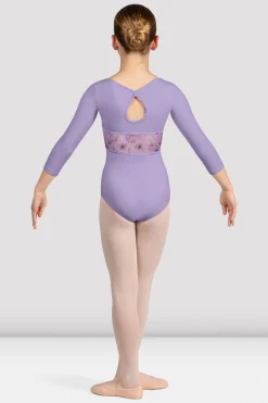 Bloch Trikots^Mädchen Sophie geblümtes Turntrikot mit 3/4-Ärmeln lilac