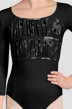 Bloch Trikots^Mädchen Sophie geblümtes Turntrikot mit 3/4-Ärmeln black
